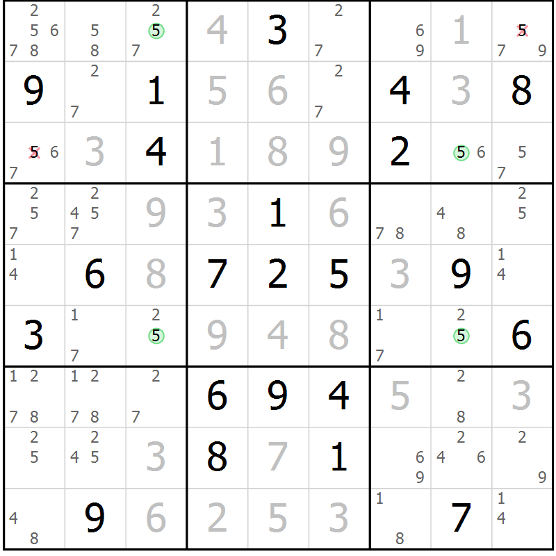 Position des candidats pour la solution de la Gr 29 page 32 du magazine de sudoku Suprême n° 024