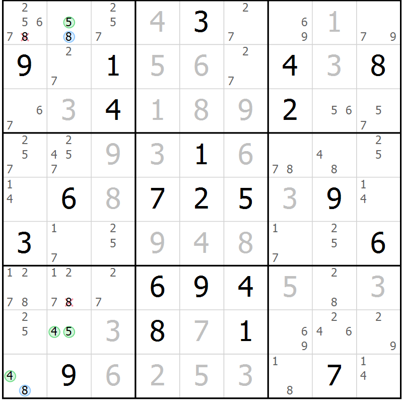 Position des candidats pour la solution de la Gr 29 page 32 du magazine de sudoku Suprême n° 024