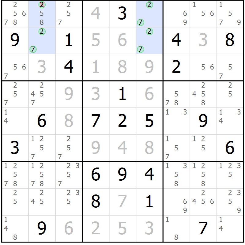 Position des candidats pour la solution de la Gr 29 page 32 du magazine de sudoku Suprême n° 024