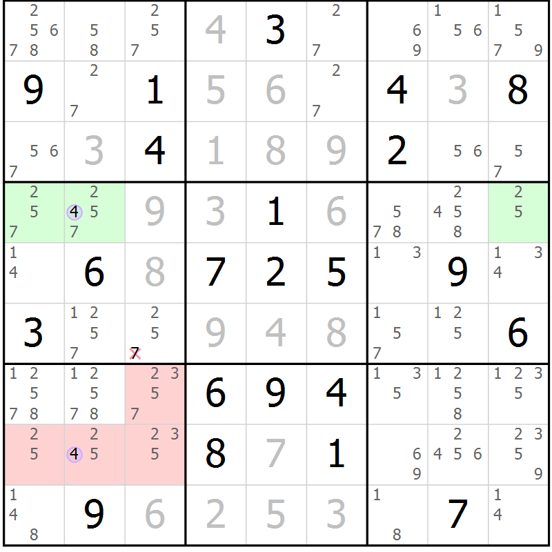 Position des candidats pour la solution de la Gr 29 page 32 du magazine de sudoku Suprême n° 024
