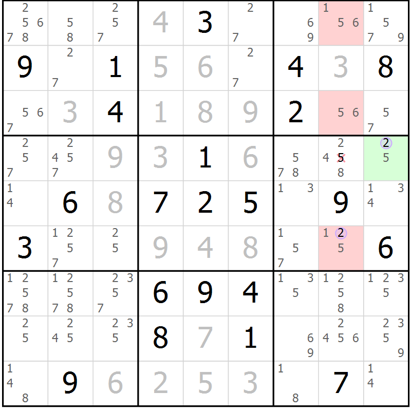 Position des candidats pour la solution de la Gr 29 page 32 du magazine de sudoku Suprême n° 024
