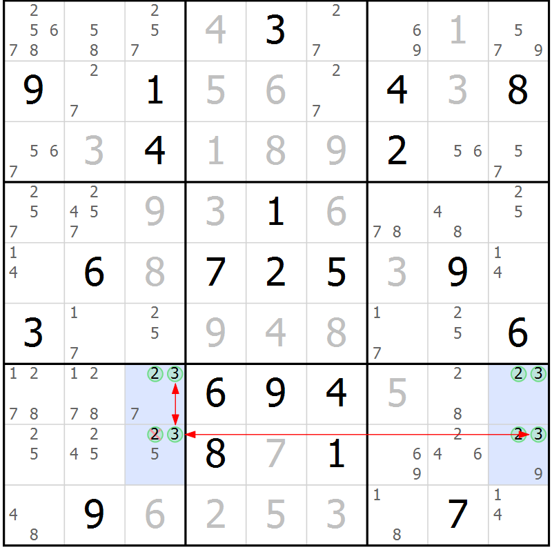 Position des candidats pour la solution de la Gr 29 page 32 du magazine de sudoku Suprême n° 024