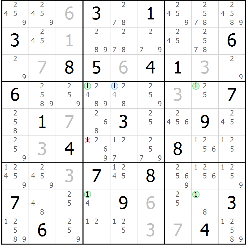 Position des candidats pour la solution de la Gr 3 page 6 du magazine de sudoku Suprême n° 024