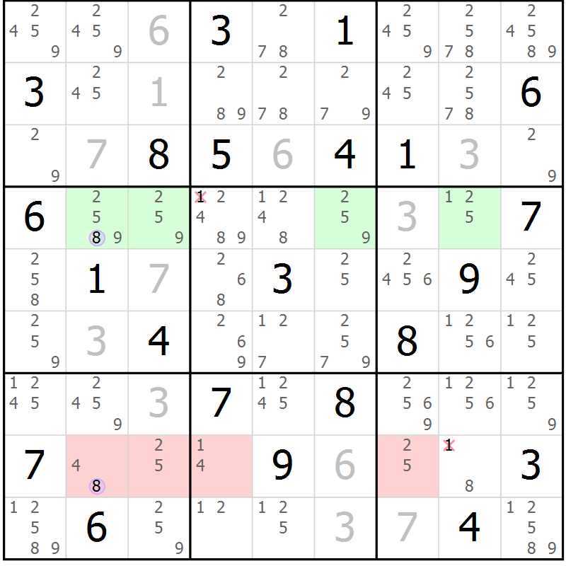 Position des candidats pour la solution de la Gr 3 page 6 du magazine de sudoku Suprême n° 024