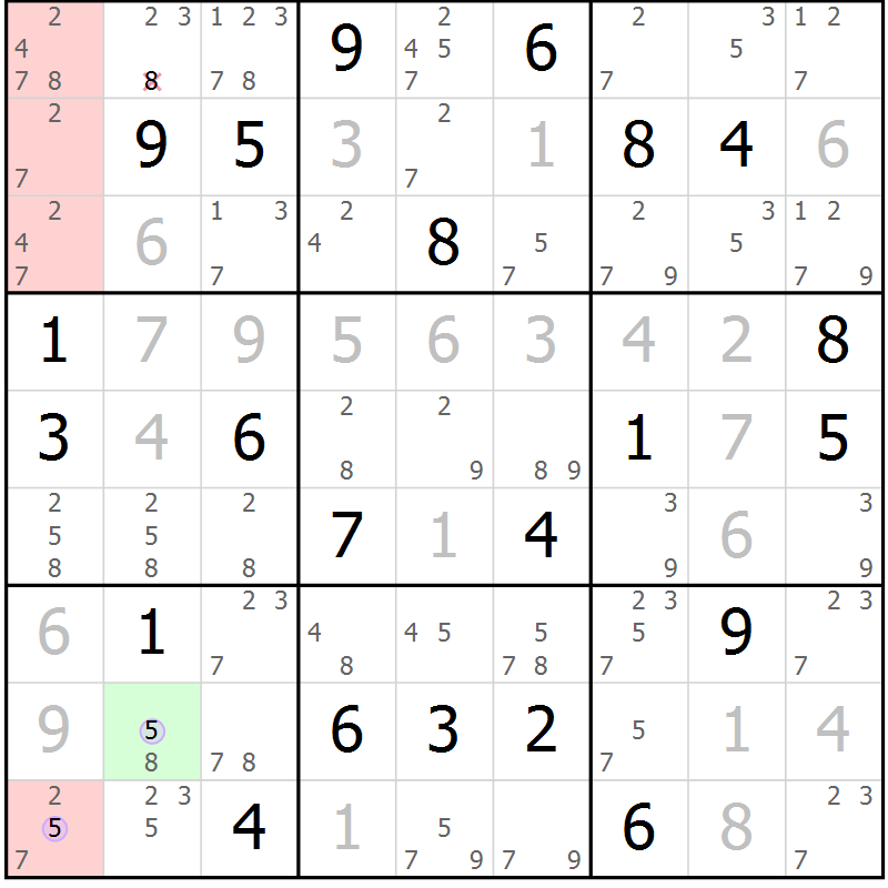 Position des candidats pour la solution de la Gr 30 page 33 du magazine de sudoku Suprême n° 024