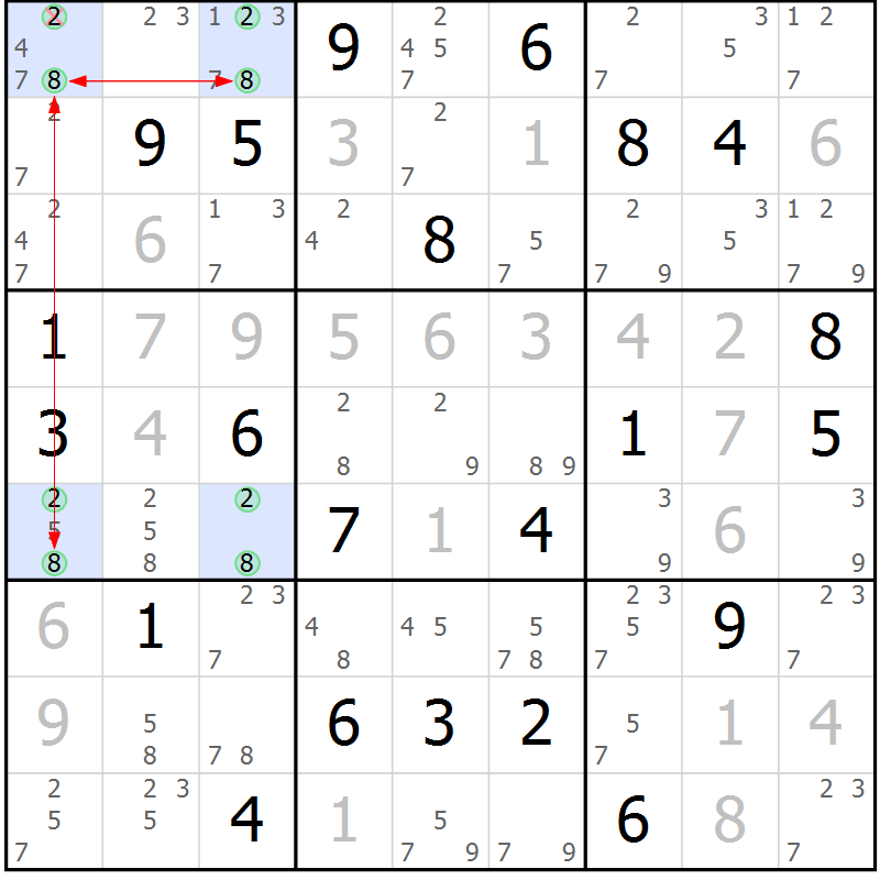 Position des candidats pour la solution de la Gr 30 page 33 du magazine de sudoku Suprême n° 024