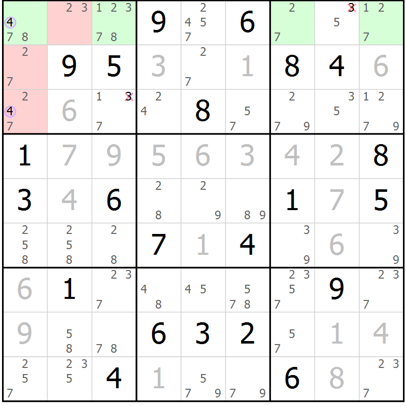 Position des candidats pour la solution de la Gr 30 page 33 du magazine de sudoku Suprême n° 024