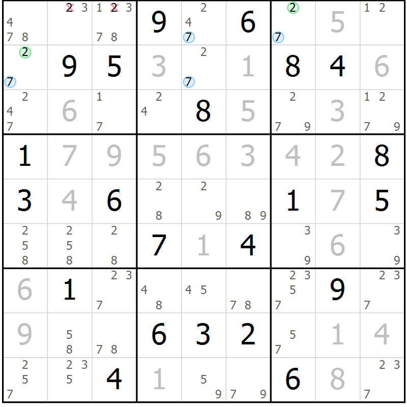 Position des candidats pour la solution de la Gr 30 page 33 du magazine de sudoku Suprême n° 024