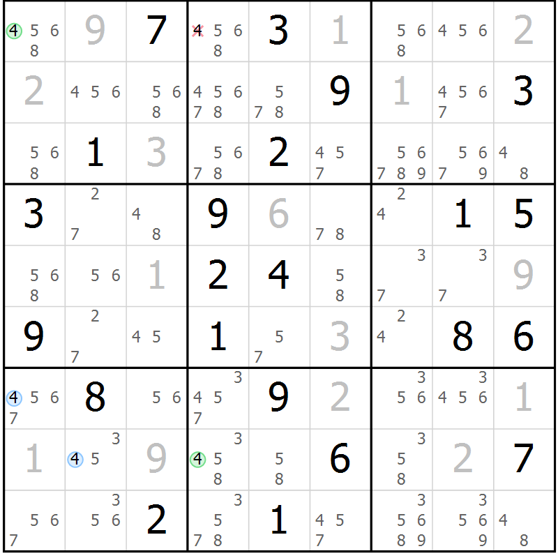Position des candidats pour la solution de la Gr 31 page 34 du magazine de sudoku Suprême n° 024