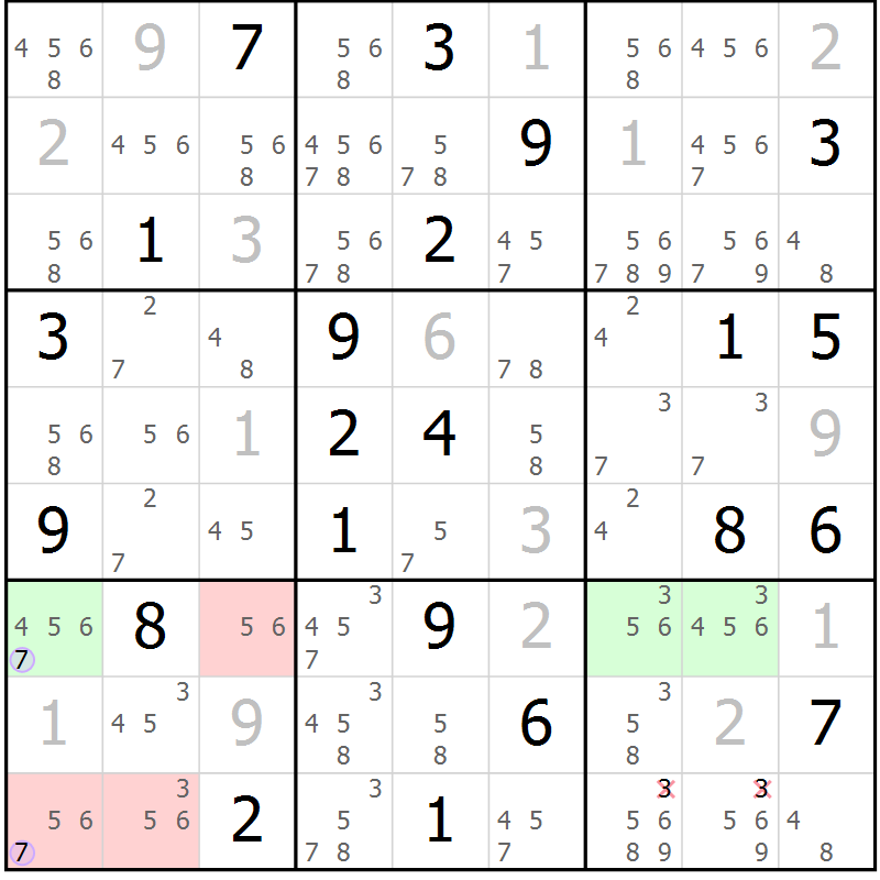 Position des candidats pour la solution de la Gr 31 page 34 du magazine de sudoku Suprême n° 024