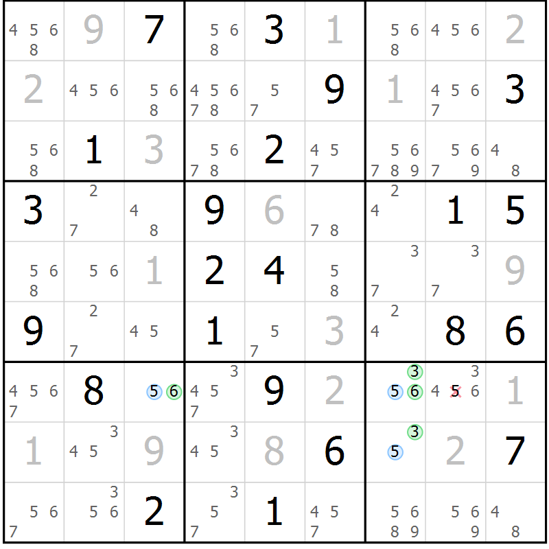 Position des candidats pour la solution de la Gr 31 page 34 du magazine de sudoku Suprême n° 024