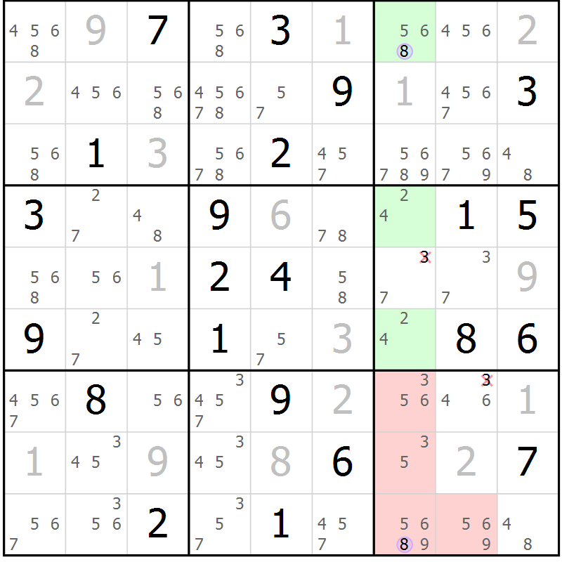 Position des candidats pour la solution de la Gr 31 page 34 du magazine de sudoku Suprême n° 024