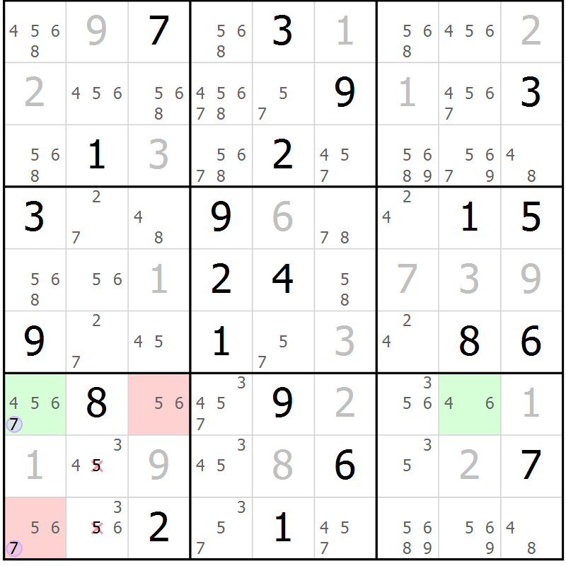 Position des candidats pour la solution de la Gr 31 page 34 du magazine de sudoku Suprême n° 024