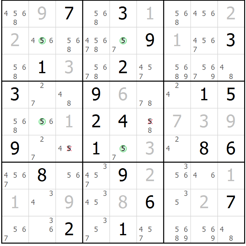 Position des candidats pour la solution de la Gr 31 page 34 du magazine de sudoku Suprême n° 024