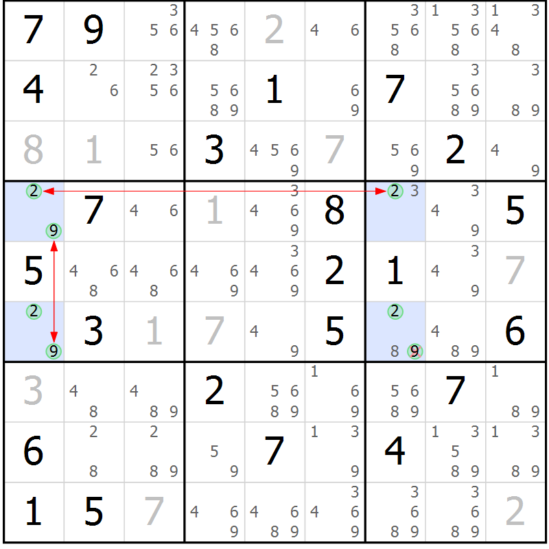 Position des candidats pour la solution de la Gr 32 page 35 du magazine de sudoku Suprême n° 024