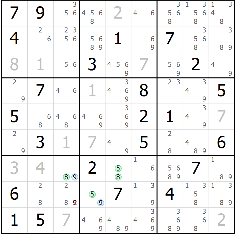 Position des candidats pour la solution de la Gr 32 page 35 du magazine de sudoku Suprême n° 024