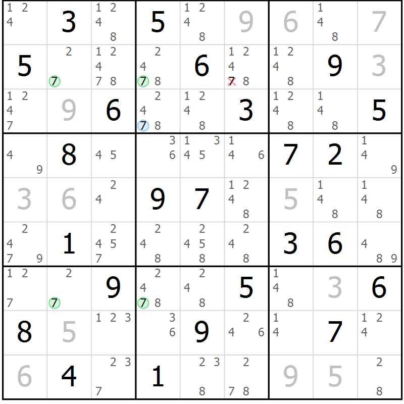 Position des candidats pour la solution de la Gr 33 page 36 du magazine de sudoku Suprême n° 024