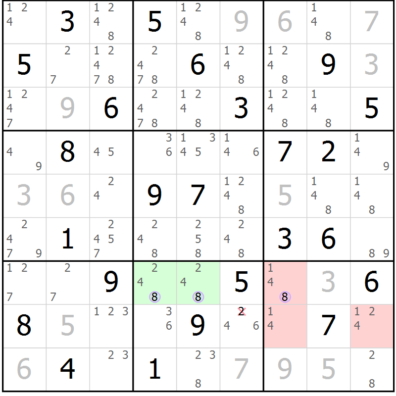 Position des candidats pour la solution de la Gr 33 page 36 du magazine de sudoku Suprême n° 024