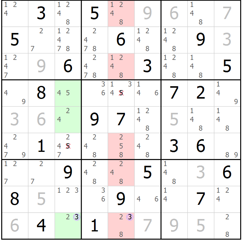 Position des candidats pour la solution de la Gr 33 page 36 du magazine de sudoku Suprême n° 024