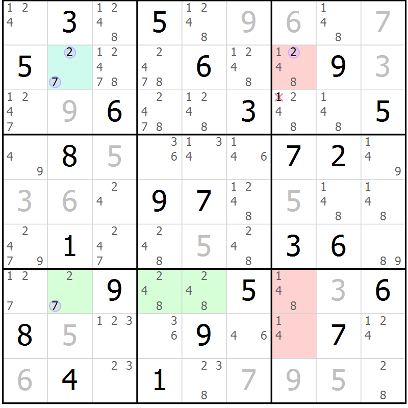 Position des candidats pour la solution de la Gr 33 page 36 du magazine de sudoku Suprême n° 024