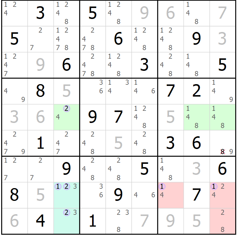 Position des candidats pour la solution de la Gr 33 page 36 du magazine de sudoku Suprême n° 024