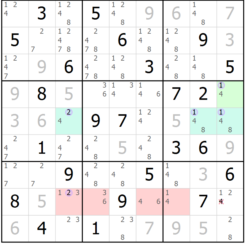 Position des candidats pour la solution de la Gr 33 page 36 du magazine de sudoku Suprême n° 024