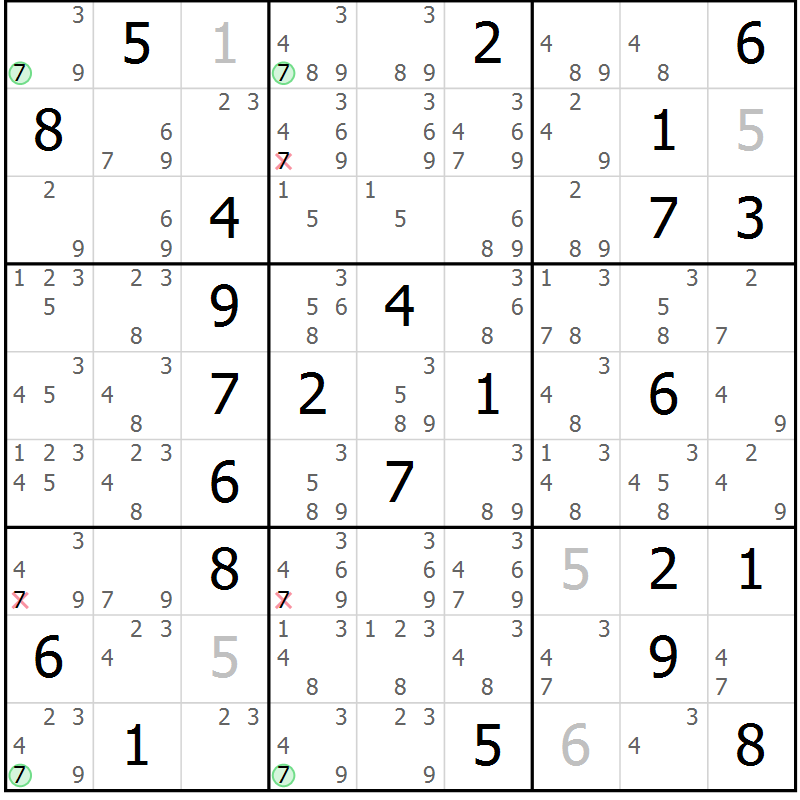 Position des candidats pour la solution de la Gr 34 page 37 du magazine de sudoku Suprême n° 024