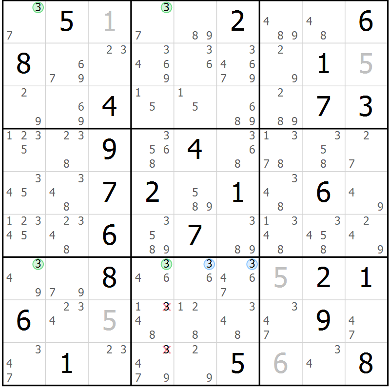 Position des candidats pour la solution de la Gr 34 page 37 du magazine de sudoku Suprême n° 024