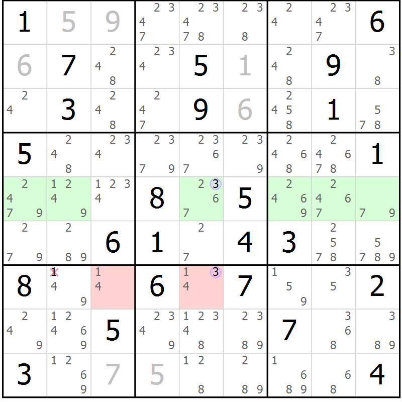 Position des candidats pour la solution de la Gr 35 page 38 du magazine de sudoku Suprême n° 024