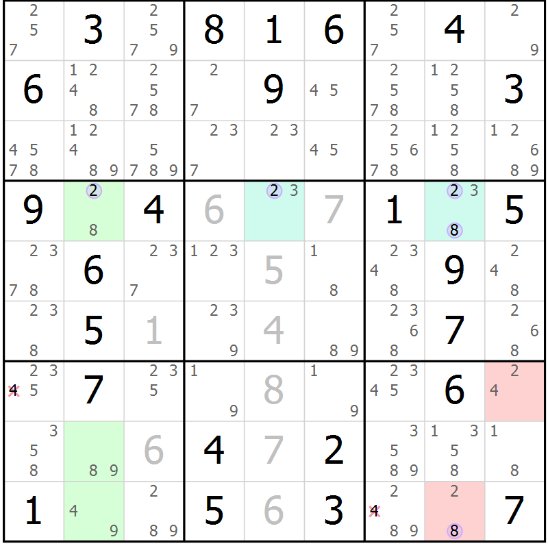 Position des candidats pour la solution de la Gr 36 page 39 du magazine de sudoku Suprême n° 024