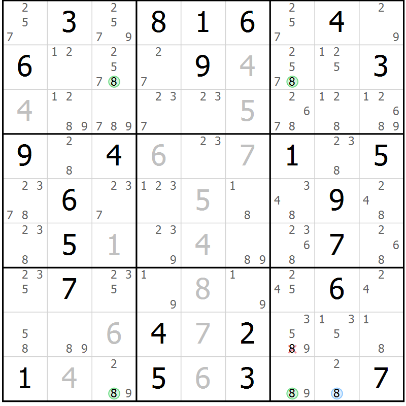 Position des candidats pour la solution de la Gr 36 page 39 du magazine de sudoku Suprême n° 024