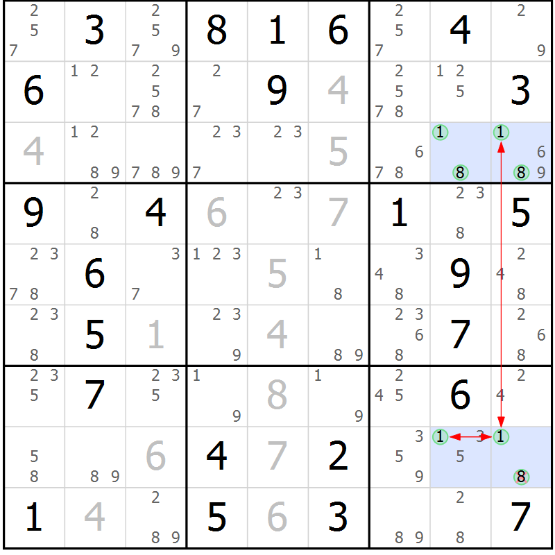 Position des candidats pour la solution de la Gr 36 page 39 du magazine de sudoku Suprême n° 024