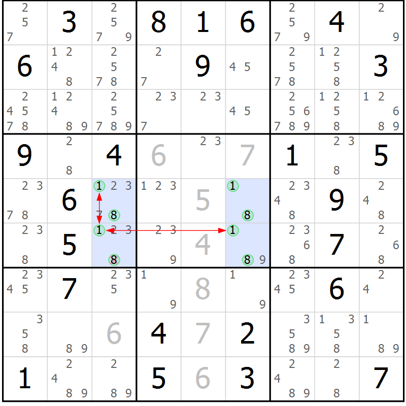 Position des candidats pour la solution de la Gr 36 page 39 du magazine de sudoku Suprême n° 024