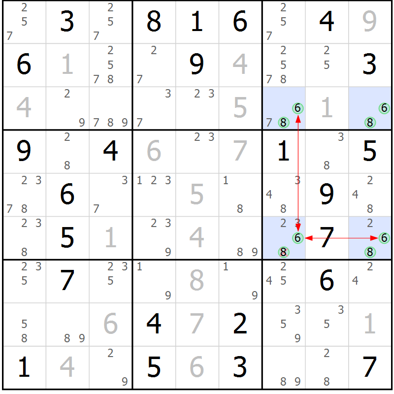 Position des candidats pour la solution de la Gr 36 page 39 du magazine de sudoku Suprême n° 024