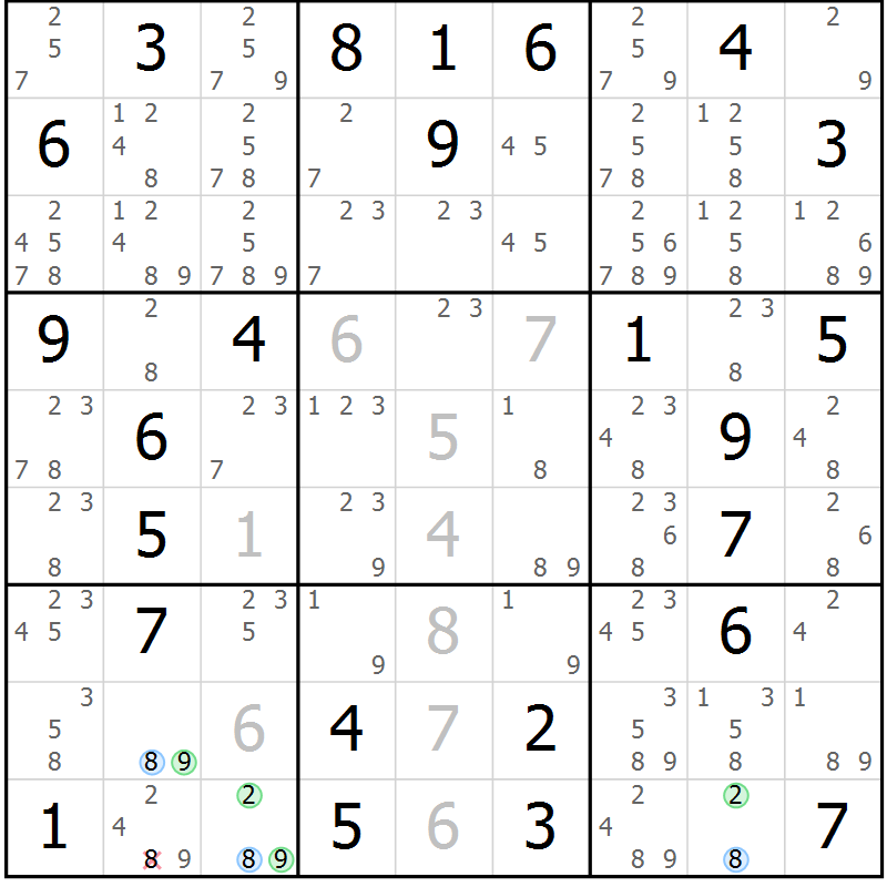 Position des candidats pour la solution de la Gr 36 page 39 du magazine de sudoku Suprême n° 024