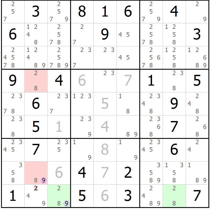 Position des candidats pour la solution de la Gr 36 page 39 du magazine de sudoku Suprême n° 024