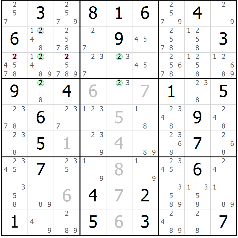 Position des candidats pour la solution de la Gr 36 page 39 du magazine de sudoku Suprême n° 024