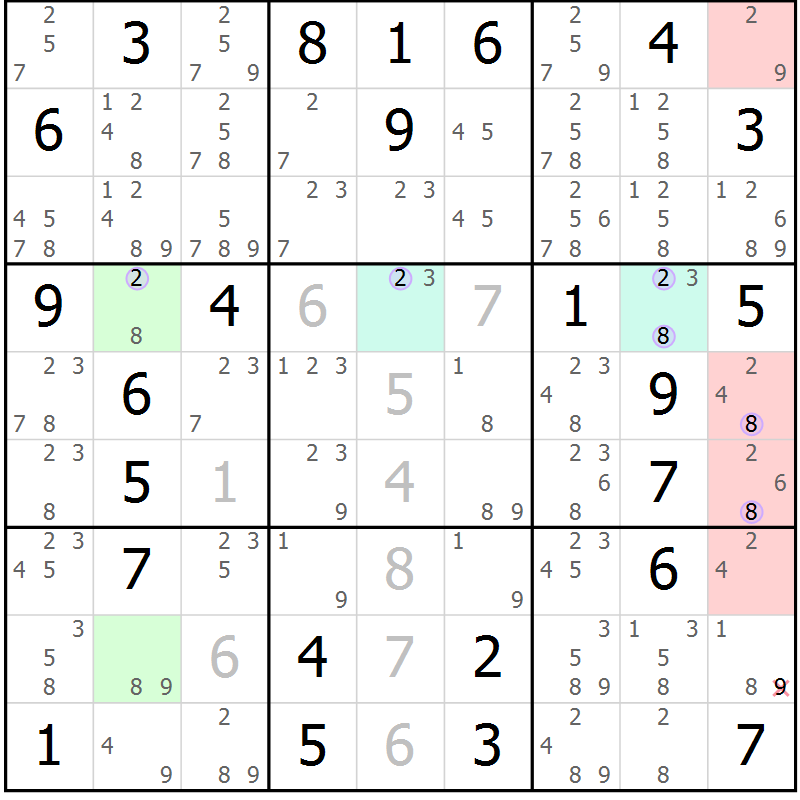 Position des candidats pour la solution de la Gr 36 page 39 du magazine de sudoku Suprême n° 024