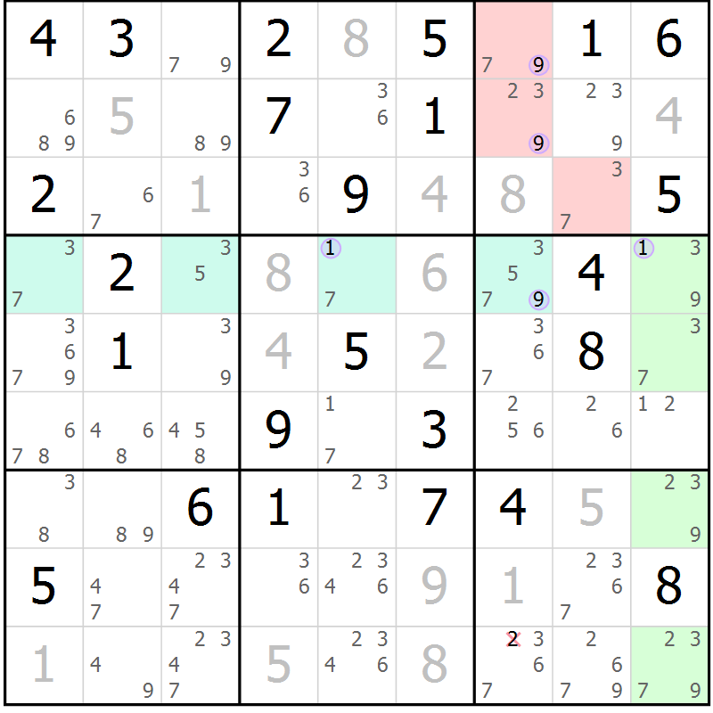 Position des candidats pour la solution de la Gr 37 page 40 du magazine de sudoku Suprême n° 024