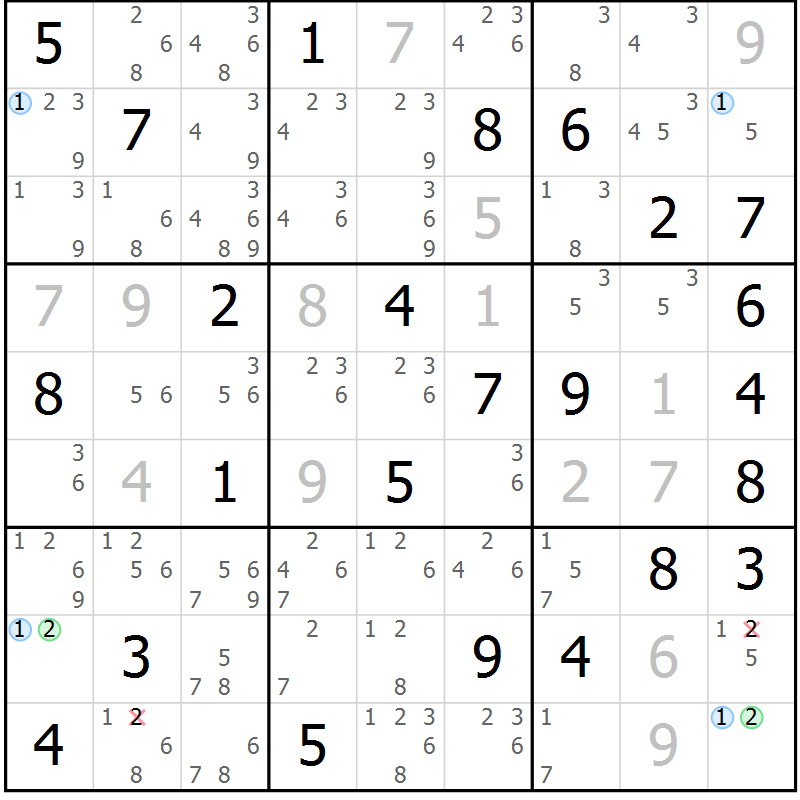 Position des candidats pour la solution de la Gr 38 page 41 du magazine de sudoku Suprême n° 024