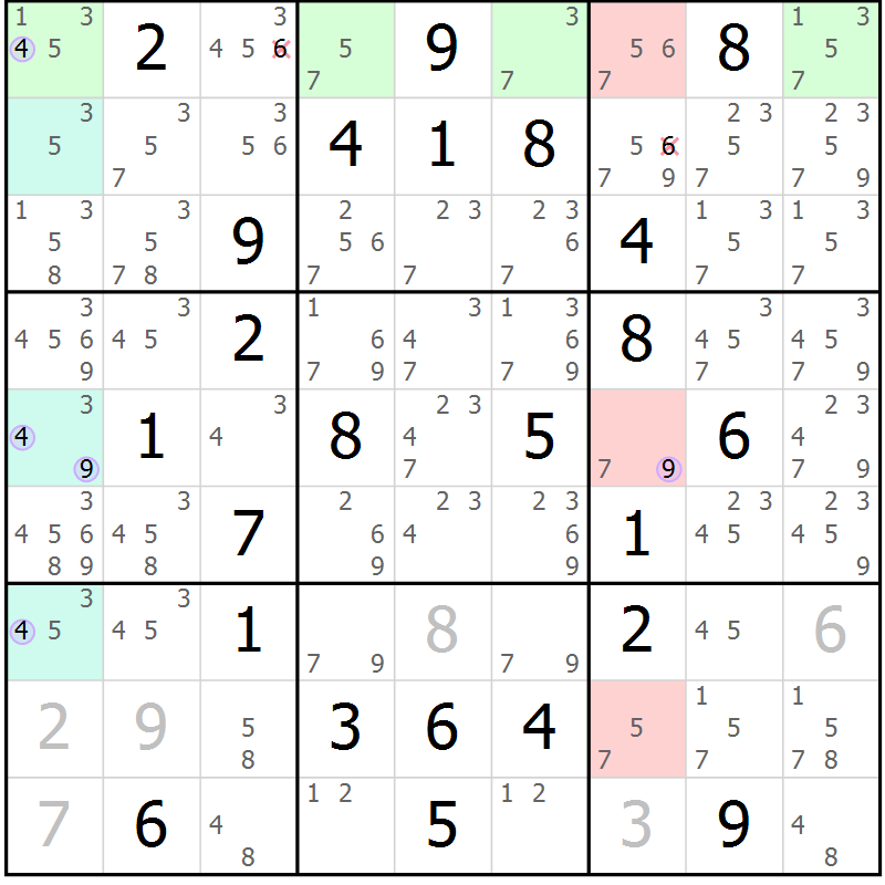 Position des candidats pour la solution de la Gr 39 page 42 du magazine de sudoku Suprême n° 024