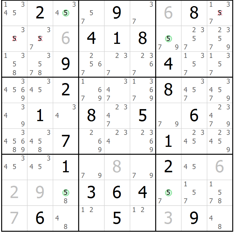 Position des candidats pour la solution de la Gr 39 page 42 du magazine de sudoku Suprême n° 024