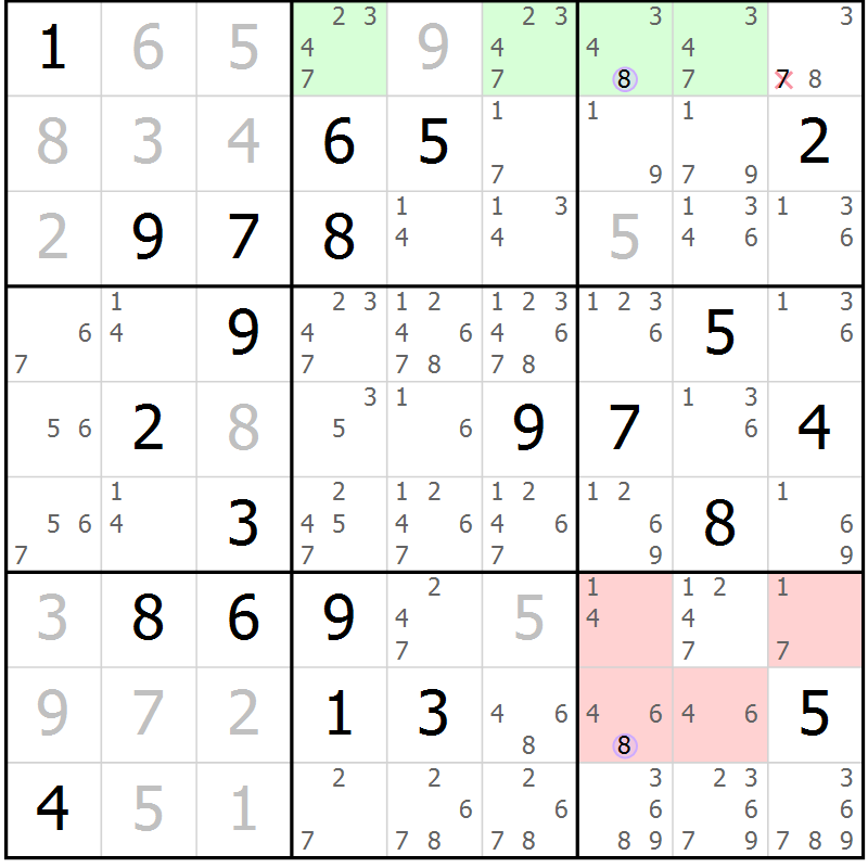 Position des candidats pour la solution de la Gr 4 page 7 du magazine de sudoku Suprême n° 024