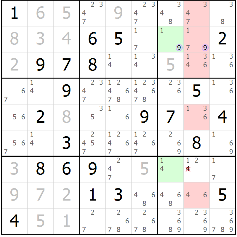 Position des candidats pour la solution de la Gr 4 page 7 du magazine de sudoku Suprême n° 024