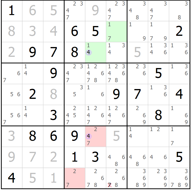 Position des candidats pour la solution de la Gr 4 page 7 du magazine de sudoku Suprême n° 024