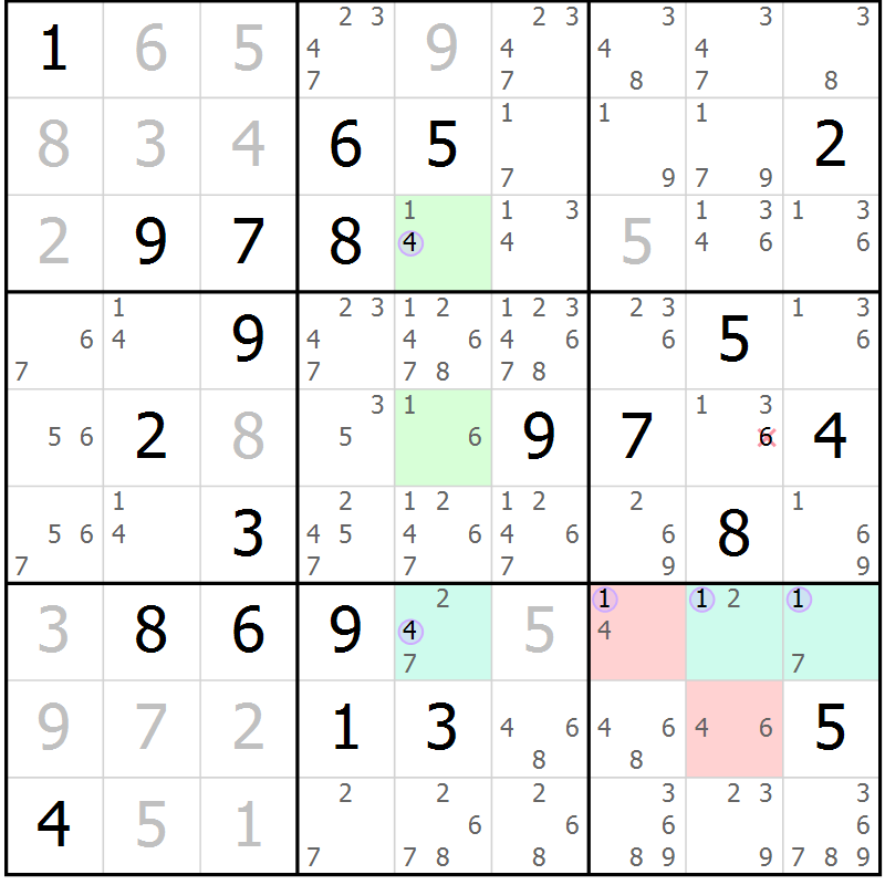 Position des candidats pour la solution de la Gr 4 page 7 du magazine de sudoku Suprême n° 024