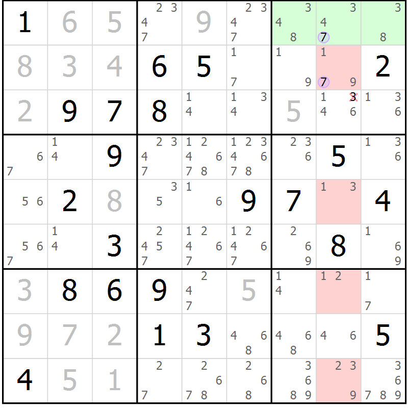 Position des candidats pour la solution de la Gr 4 page 7 du magazine de sudoku Suprême n° 024