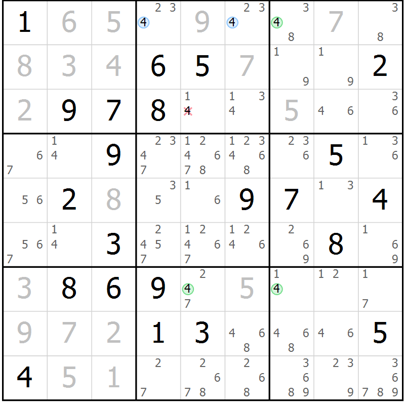 Position des candidats pour la solution de la Gr 4 page 7 du magazine de sudoku Suprême n° 024