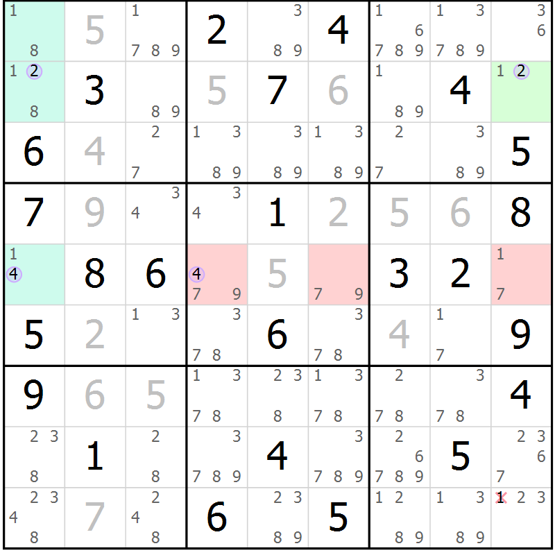 Position des candidats pour la solution de la Gr 40 page 43 du magazine de sudoku Suprême n° 024