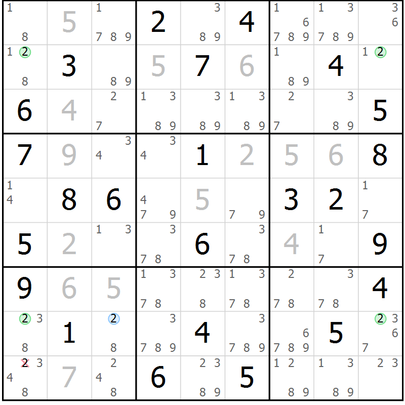 Position des candidats pour la solution de la Gr 40 page 43 du magazine de sudoku Suprême n° 024